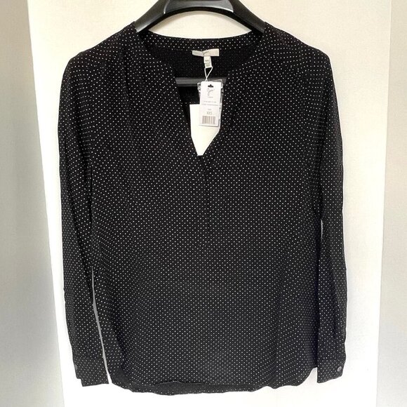 Joie Polka Dot Silk Blouse Womens XXS Black VNeck Long-Sleeve Carita Top Relaxed - Picture 4 of 9